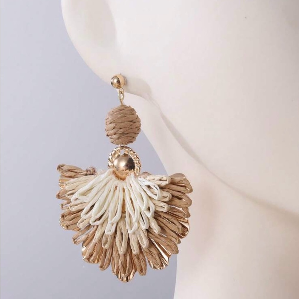 Chic Boho Gold Cream Neutrals Woven Dangle Women’s Earrings